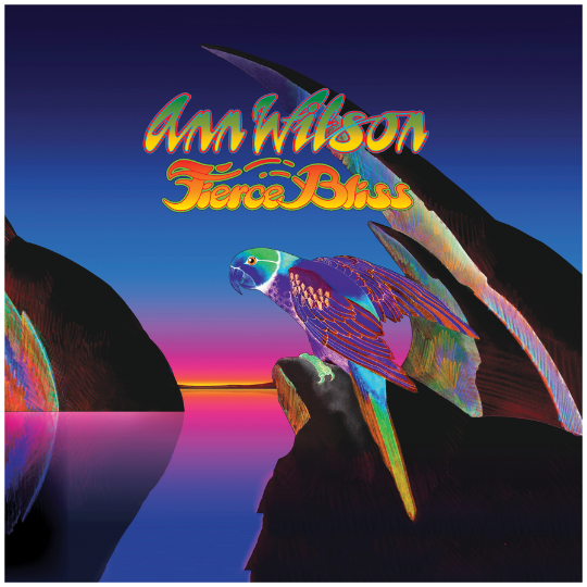 Album cover with colorful parrot, mountains, and 'Ami Wilson Fierce Bliss' text.