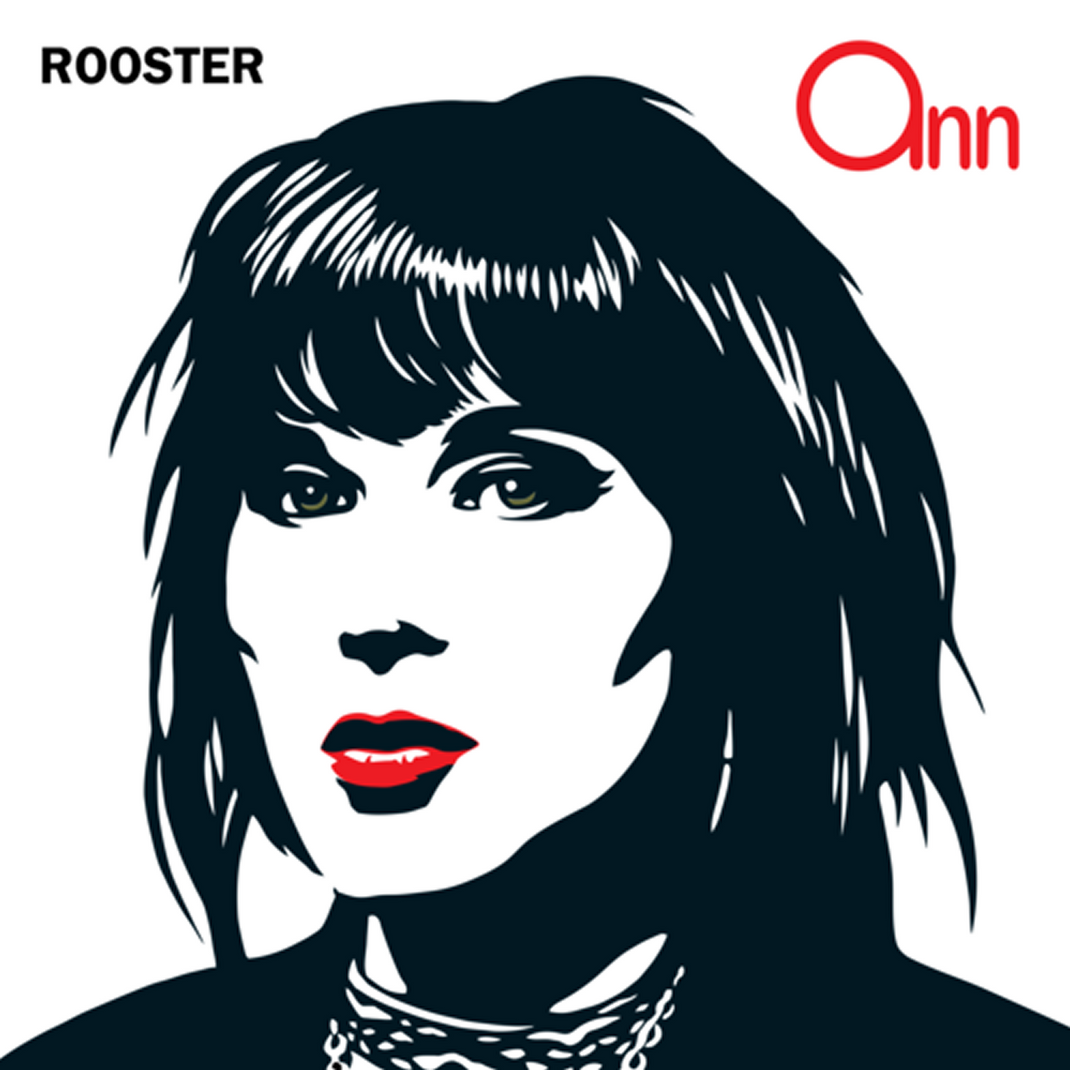 Illustration of a woman's face with 'Rooster' and 'Ann' text on a white background