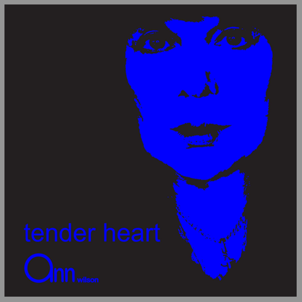 Blue silhouette of a face with 'tender heart Ann' text on a black background